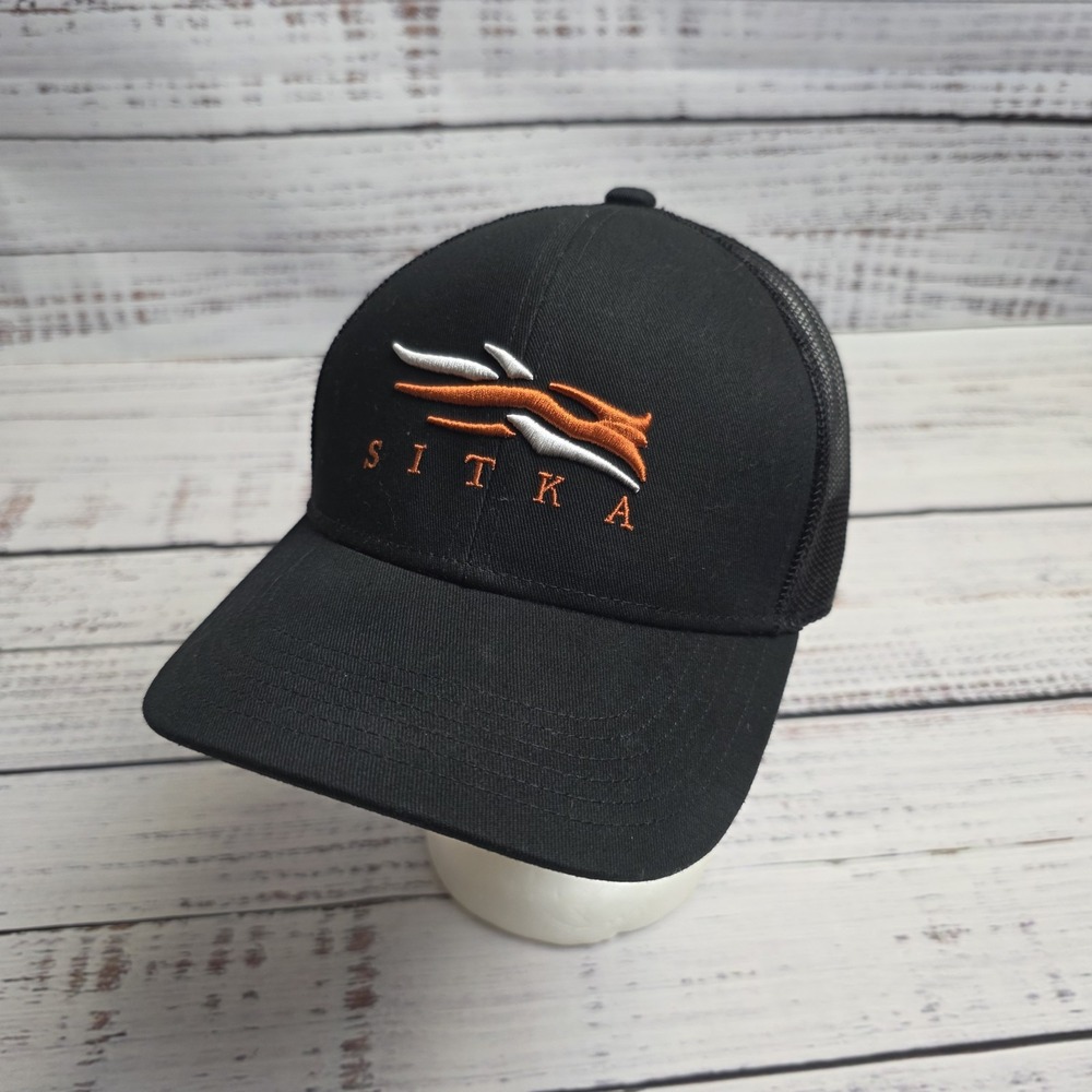 Sitka Hat Cap Snap Back Black Trucker Mesh Patch Embroidered‎ Mid Profile Fit